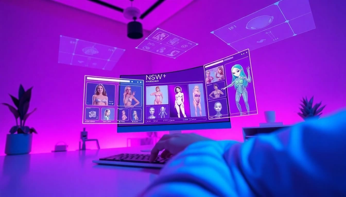 AI NSFW platform showcasing futuristic digital interactions and AI-generated art.
