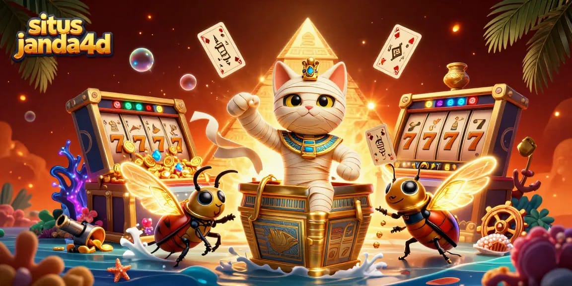 Permainan menarik di situs janda4d dengan karakter kucing mummy dan elemen slot yang memikat.