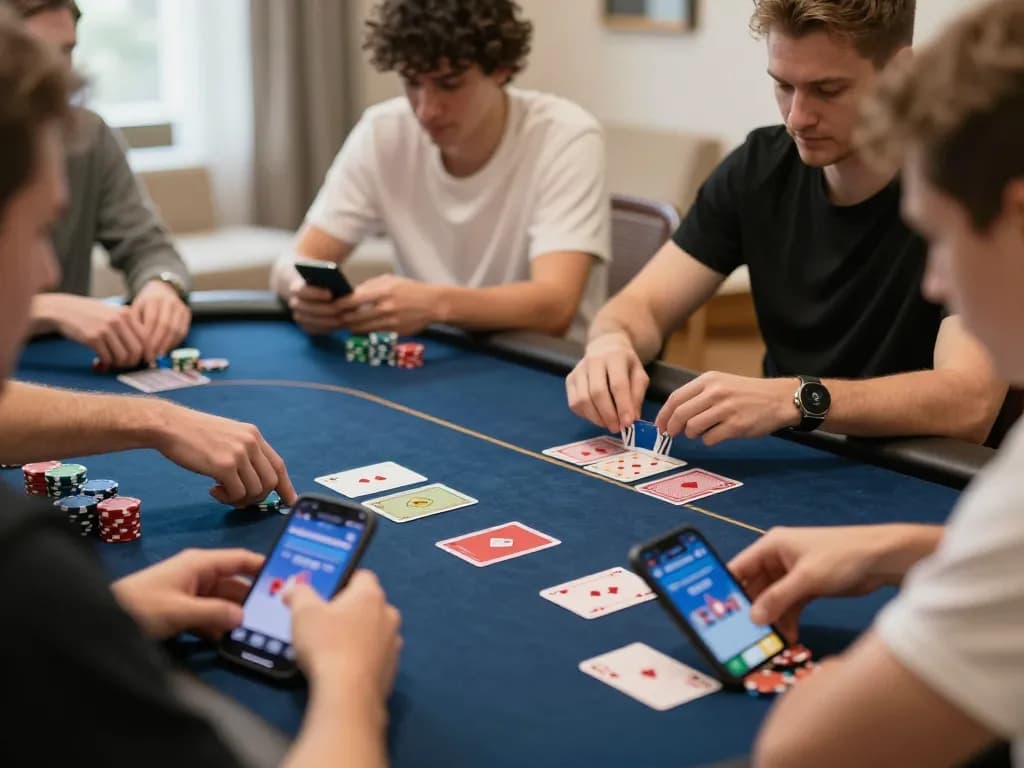 Engaged players enjoying sunwinapk on mobile devices, showcasing online poker strategy in action