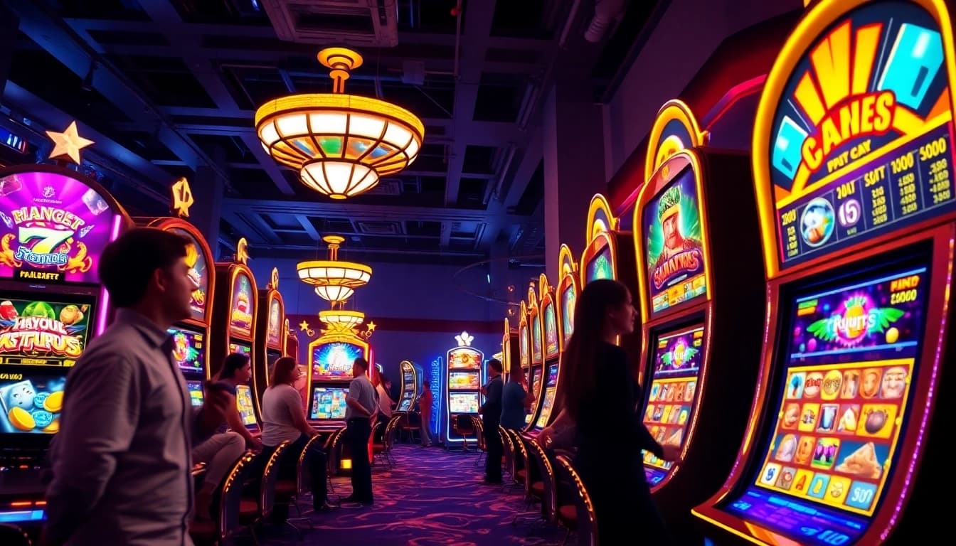 Experience the thrilling Kode4d slot gaming atmosphere with vibrant machines and engaged players.