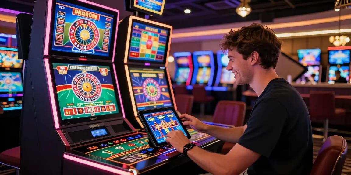 Engaging scene of a player at online casinos that accept credit cards, enjoying diverse games in a vibrant atmosphere.