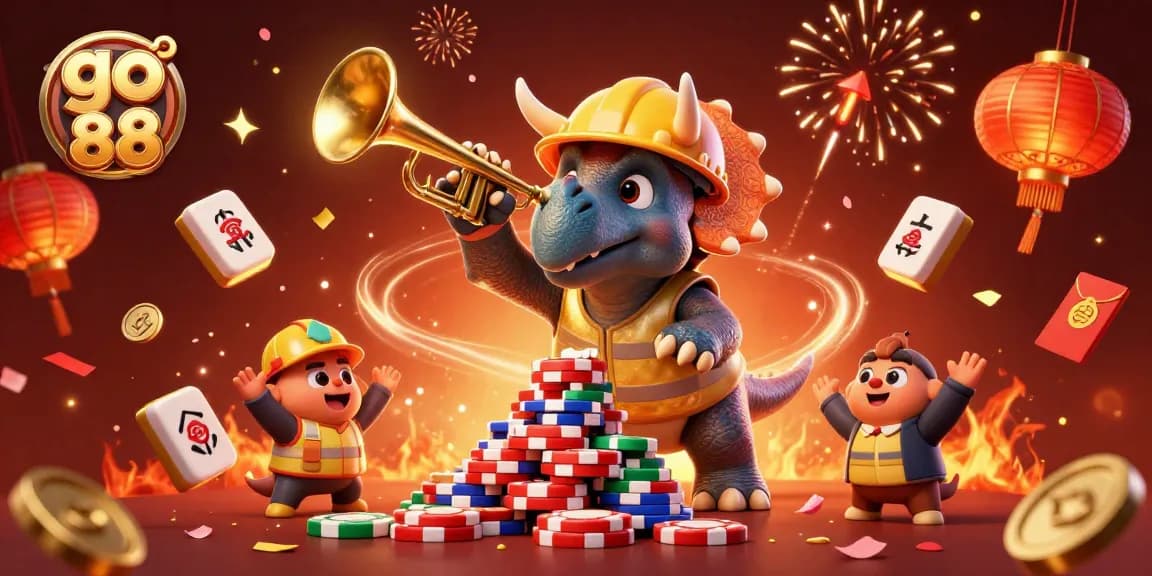 Join the adventure with go 88, a vibrant casino-themed celebration featuring triceratops and fun games.