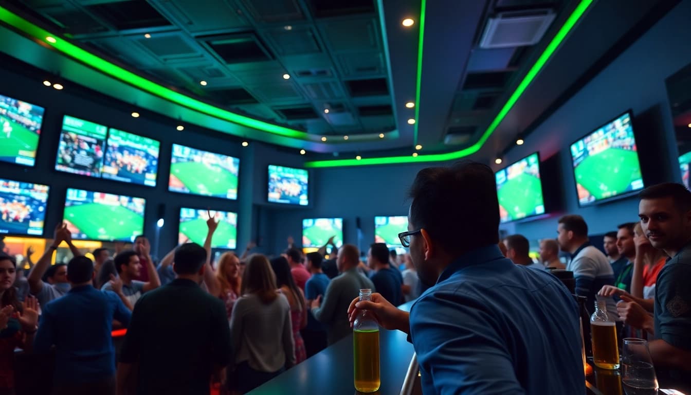 Experience sports betting in Mexico with enthusiastic fans enjoying a vibrant sportsbook atmosphere.