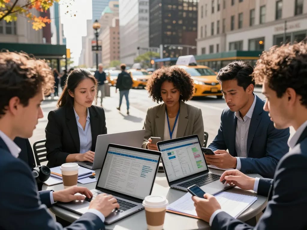 Local SEO NYC marketing team collaborating outdoors in NYC, leveraging strategies for business growth.