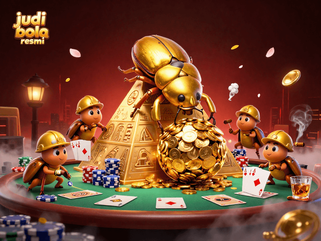 Engage in the intense action of judi bola resmi with vibrant casino elements and colorful gaming symbols.