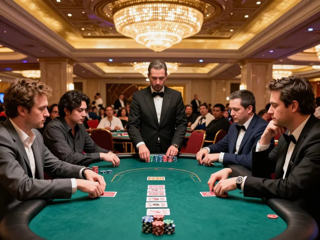 Players engaged in strategic poker gameplay at casino online americani, showcasing excitement and casino atmosphere