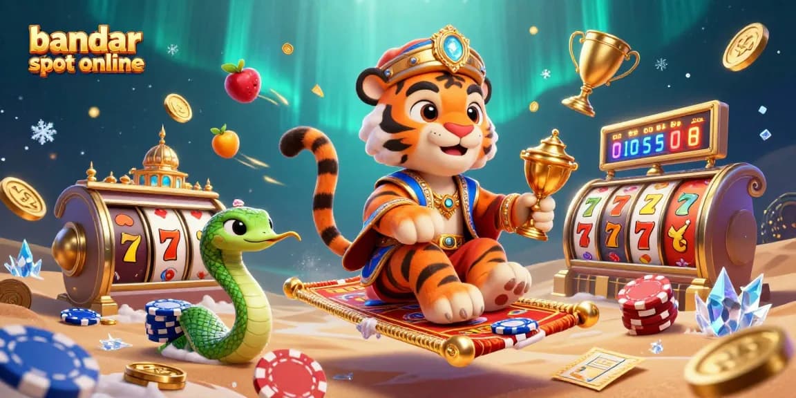 Experience the excitement at bandar slot online with a vibrant, dynamic illustration featuring casino elements and the enchanting sultan.