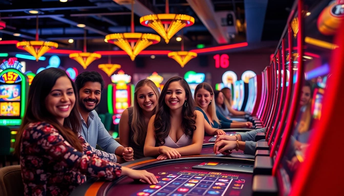 Engaged players enjoying a lively atmosphere at Non gamstop casino UK with vibrant games.