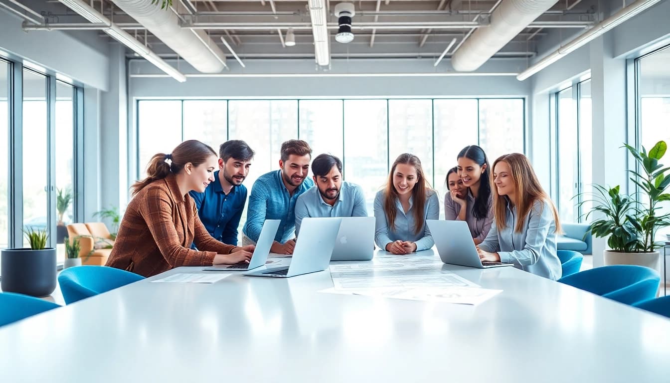 Website erstellen lassen im kreativen Büro mit Designerteam, das an Webseitenprojekten arbeitet.