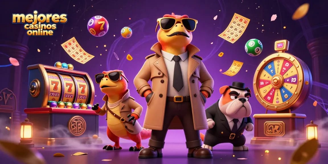 Ilustración de 3D de raptors en un casino representando los mejores casinos online con suerte y diversión.