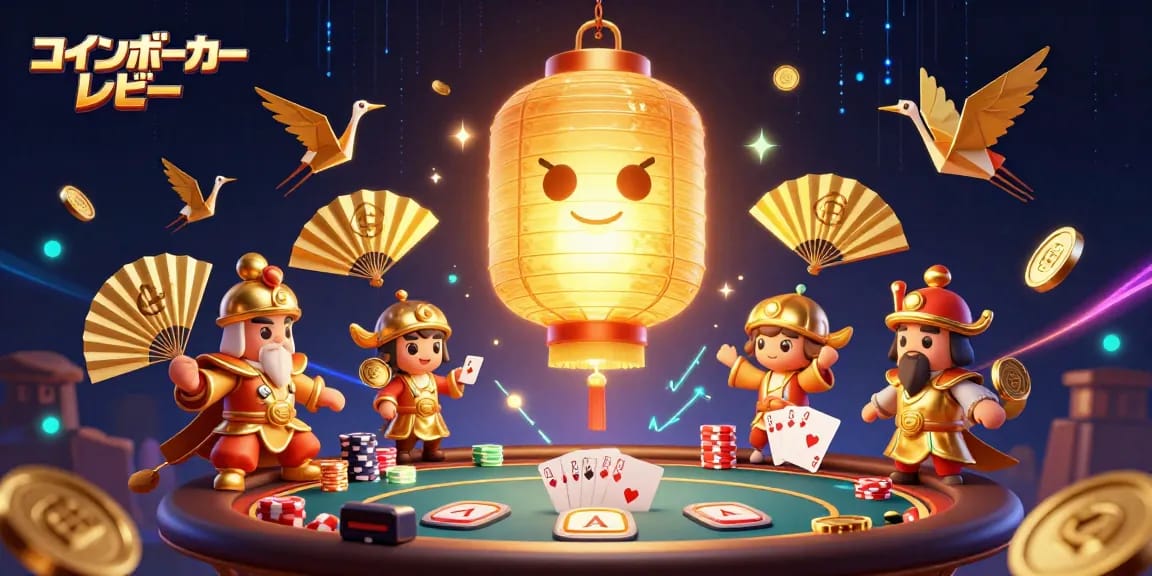 コインポーカー レビューで勝利を目指す高評価のポーカープラットフォームを表現しています。