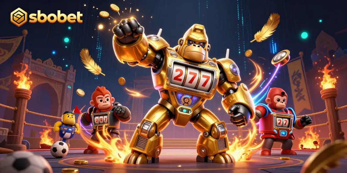 SBOBET sports betting action featuring a golden gorilla mech and exciting game elements