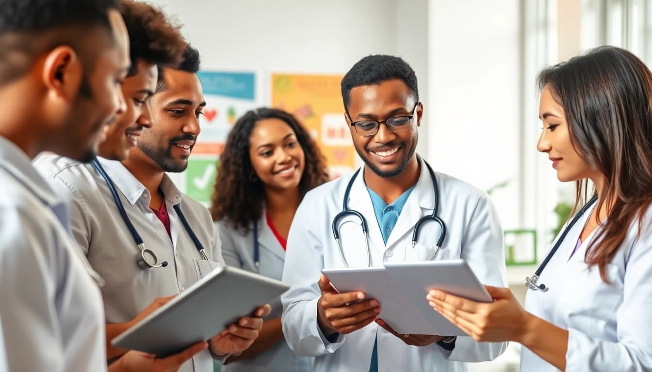 Engaged healthcare professionals collaborating in a modern clinic to enhance Health outcomes.