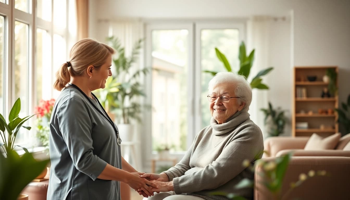 Engaging scene of austin senior home care providers assisting seniors at home.