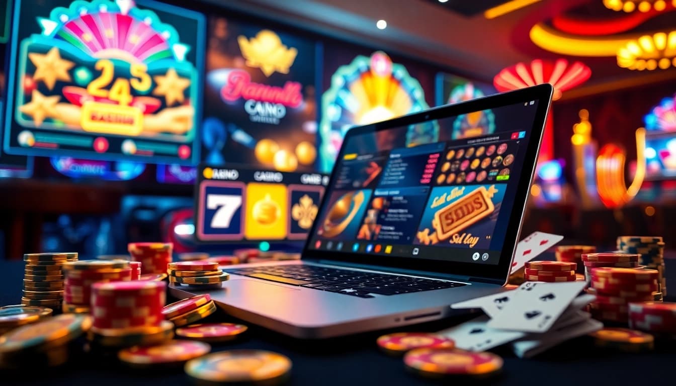 Engage with Canadian casinos online through an inviting gaming setup with vibrant colors.