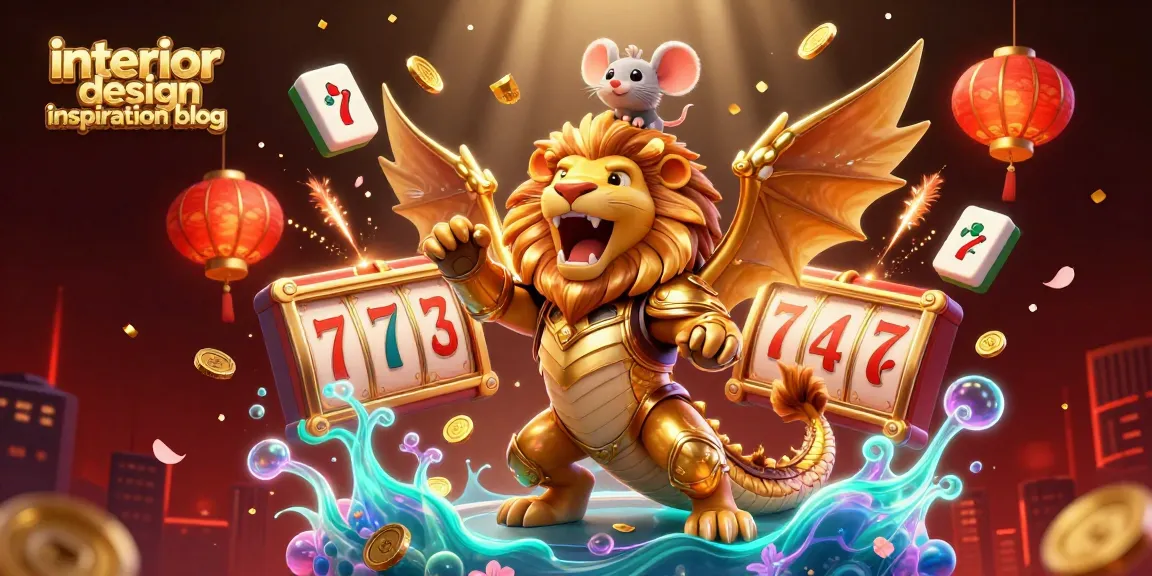 Engage with the interior design inspiration blog showcasing a vibrant 3D casino scene filled with slot elements and celebratory decorations.