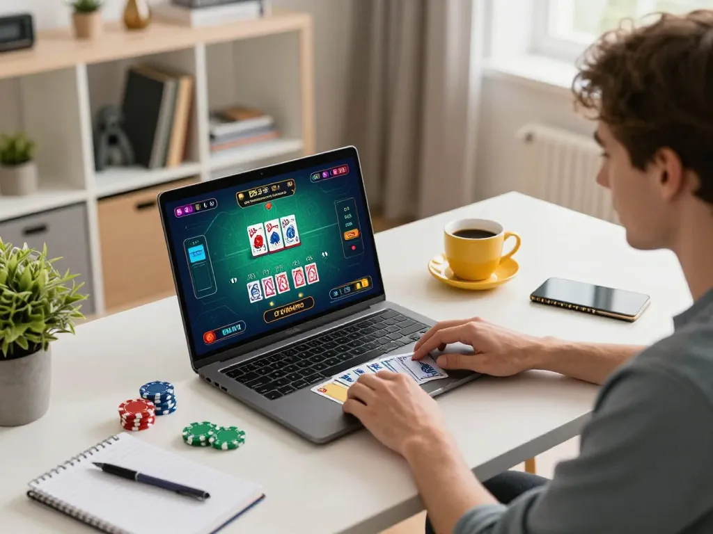 Player engaging with B52's online casino on a laptop, showcasing live dealer gameplay and personal touches