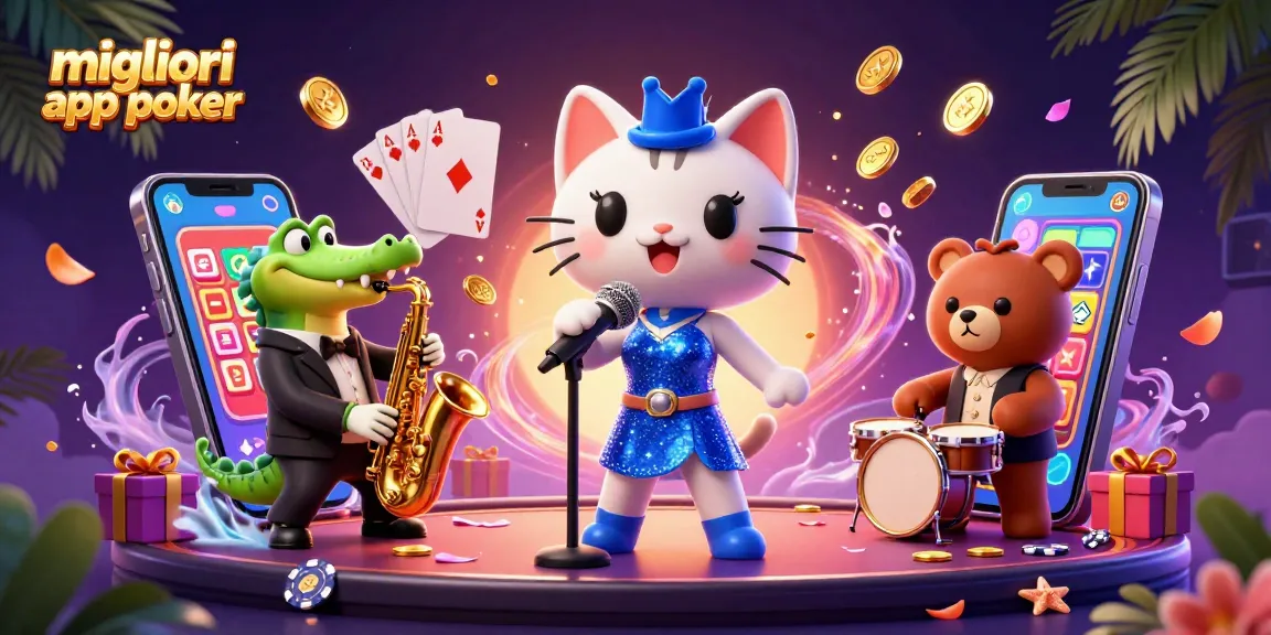 Divertiti con le migliori app poker mentre il gatto jazz canta sul palco del casinò.