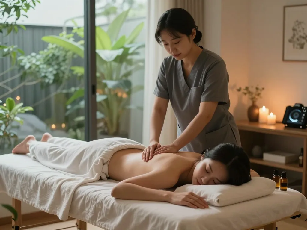 Revitalizing 서울출장마사지 session in a cozy urban apartment with calming ambiance.