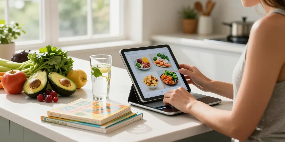 Engaging scene tracking the best macro tracker in a modern kitchen with fresh ingredients.