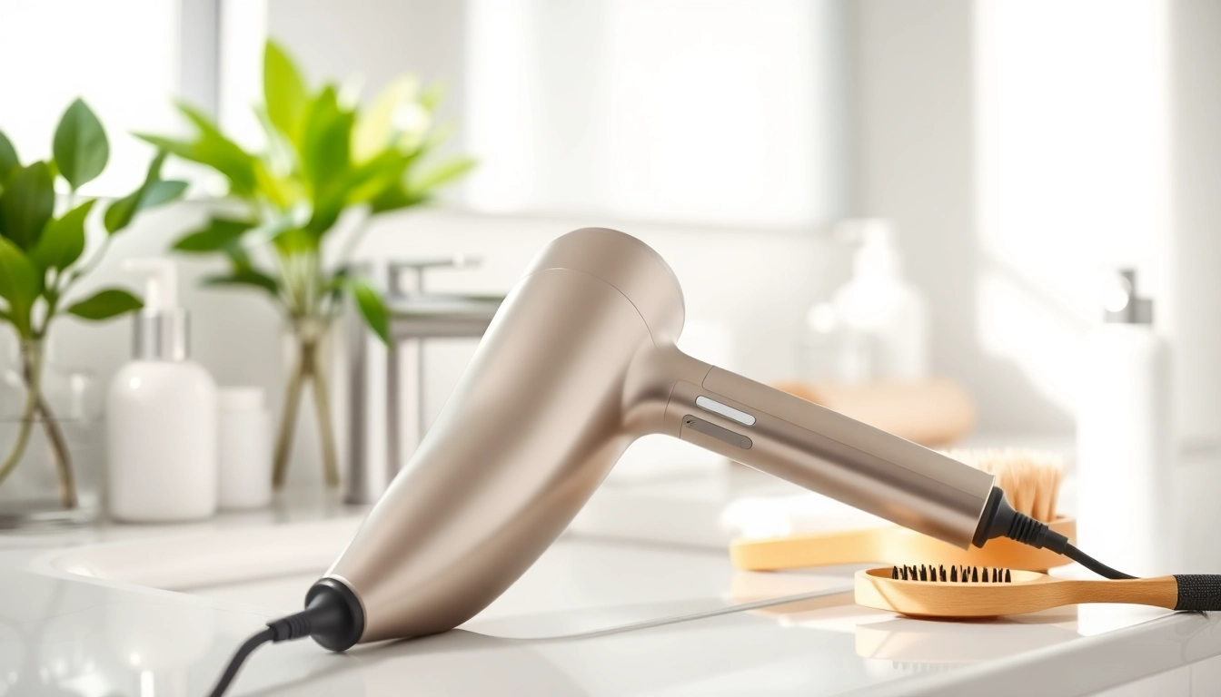 Transform your styling routine with a sleek hair dryer for fine hair on a vanity.
