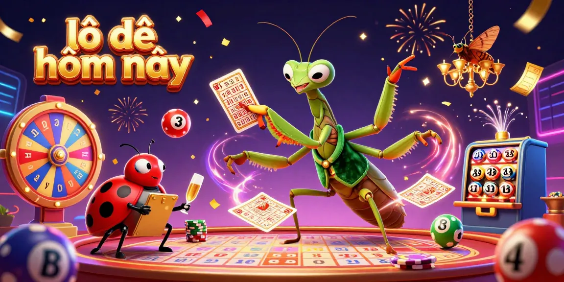 Engage with the vibrant lô đề hôm nay scene featuring colorful lottery elements and dynamic casino characters.
