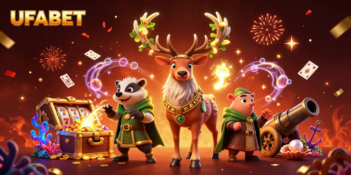 Experience the excitement of UFABET's dynamic gaming scene with vivid character illustrations and engaging gaming elements.