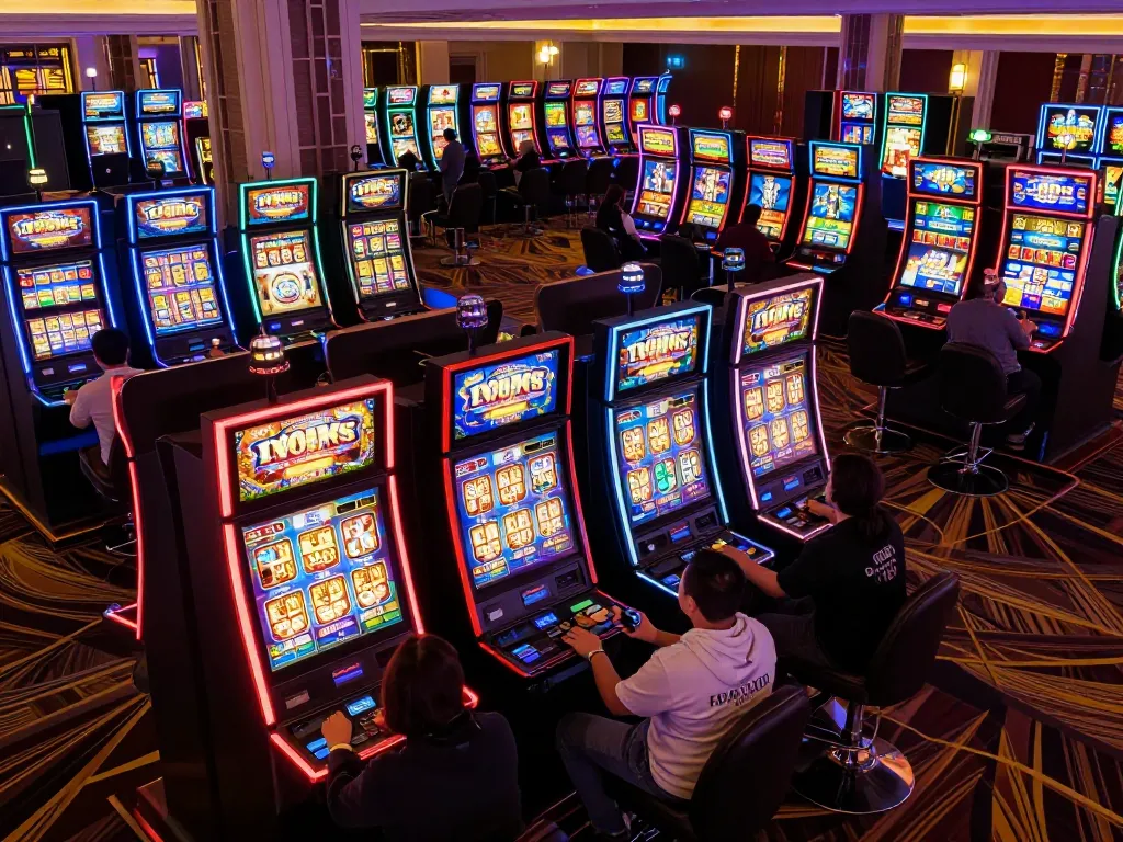 Engaging players spinning colorful slot machines while claiming slot bonus new member 100%