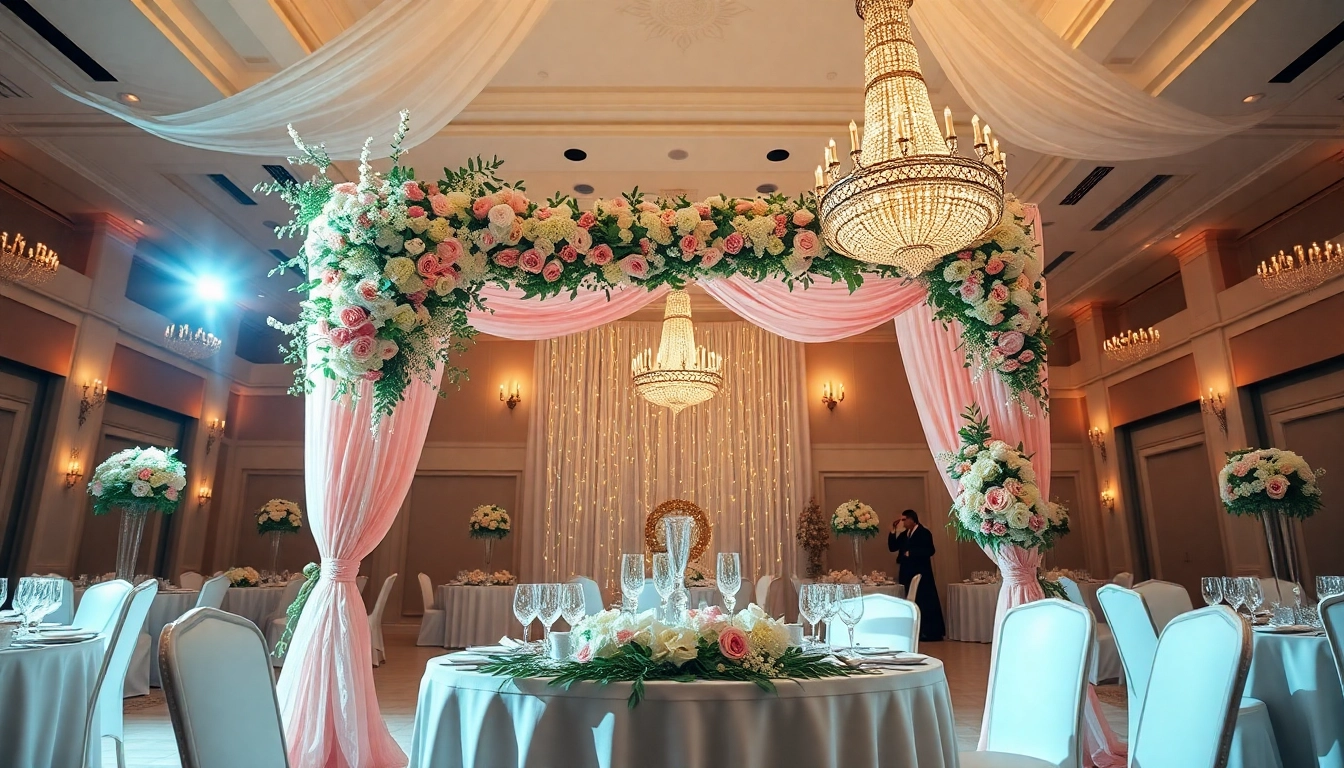 Beautiful wedding event space Jacksonville setup with floral decorations and elegant décor.