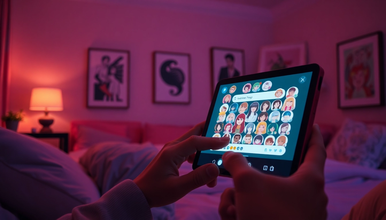 Interactive NSFW character AI chat interface in a cozy, modern setting
