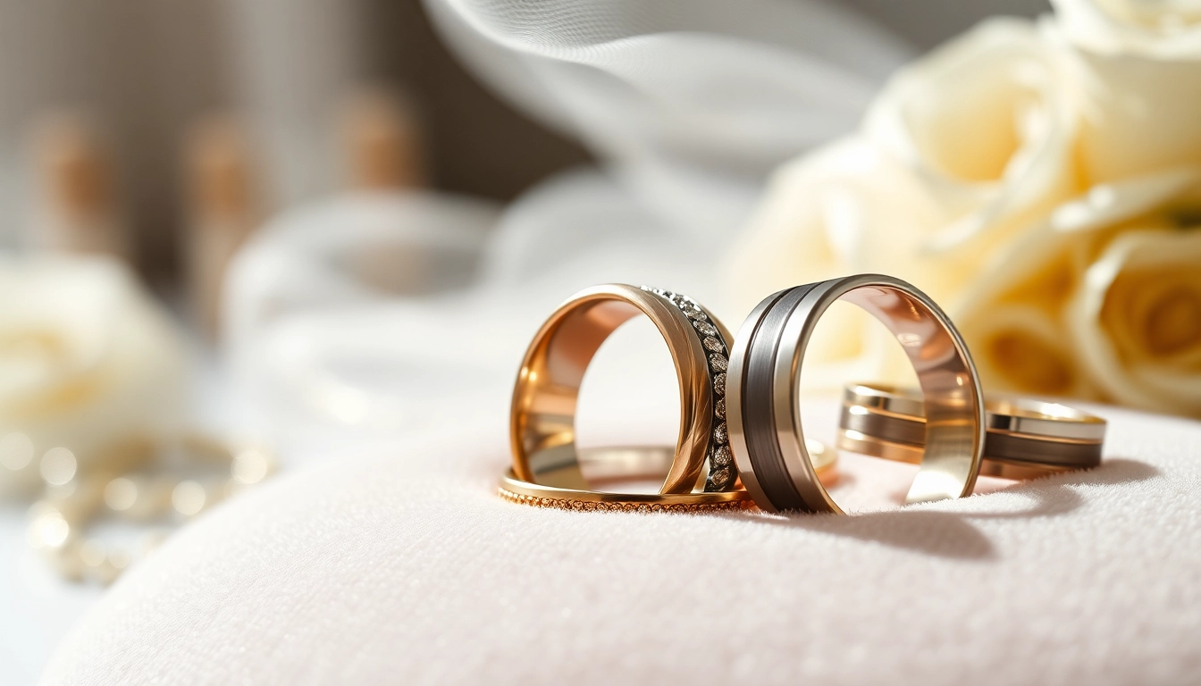 Showcasing intricate mens wedding rings highlighting luxury and craftsmanship on a velvet surface.