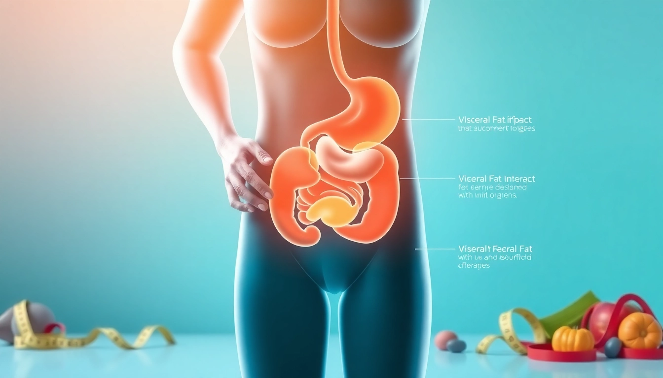 Illustration emphasizing visceral fat around internal organs for health awareness.