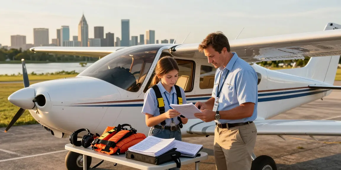 Savannah Aviation flight instructor guiding student pilot before takeoff.