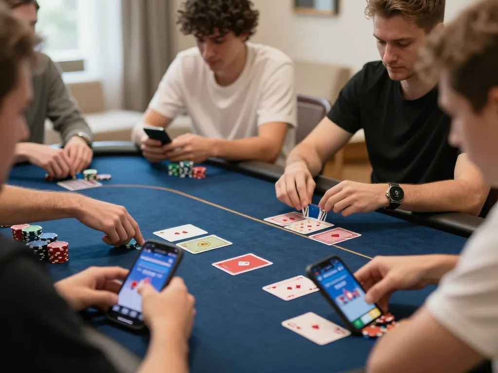 Engaged players enjoying sunwinapk on mobile devices, showcasing online poker strategy in action