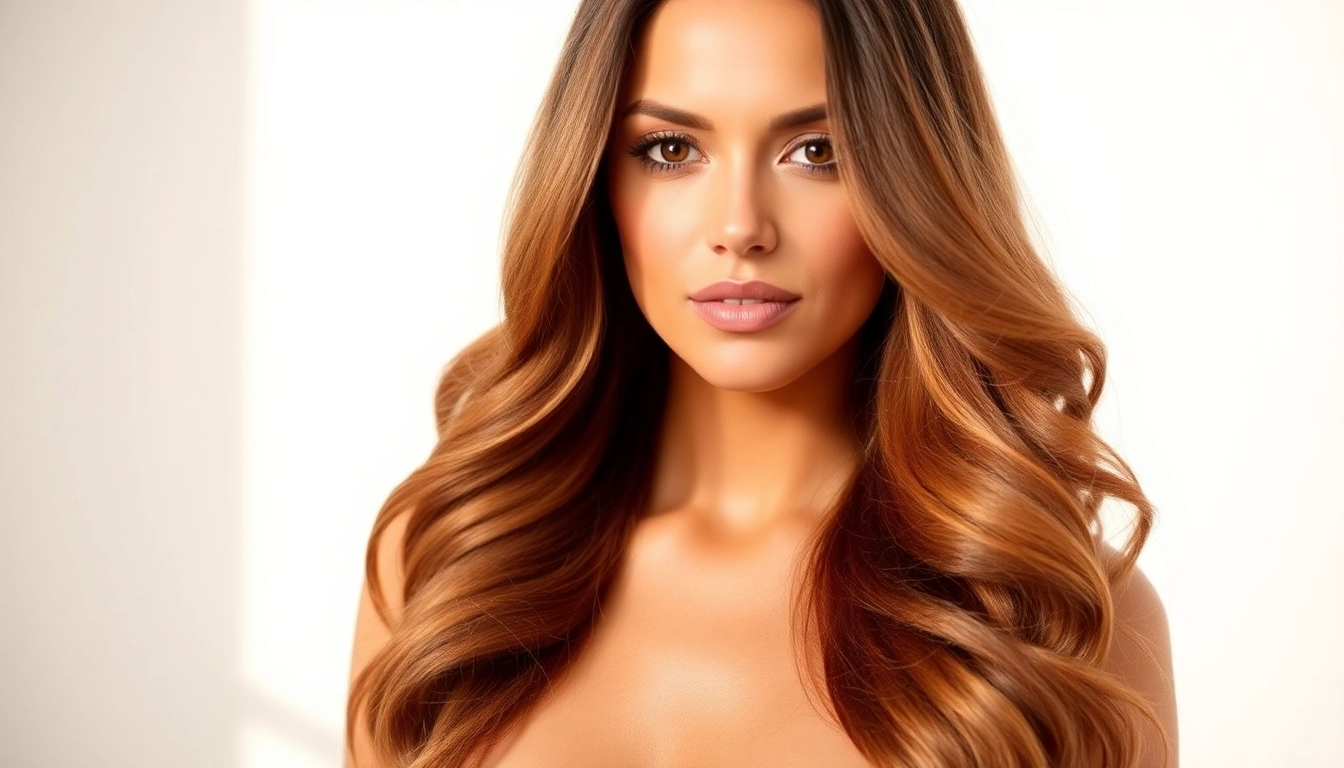 Sew in weft hair extensions beautifully styled in a bright, inviting atmosphere.