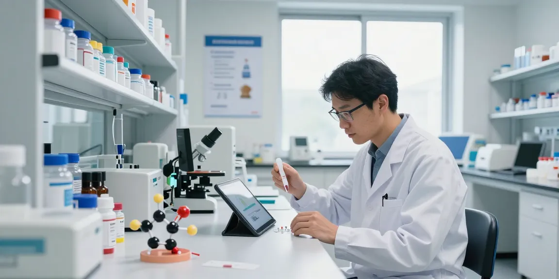 BPC 157 Side Effects analysis in a modern lab with innovative buccal strip technology and precise compounds.