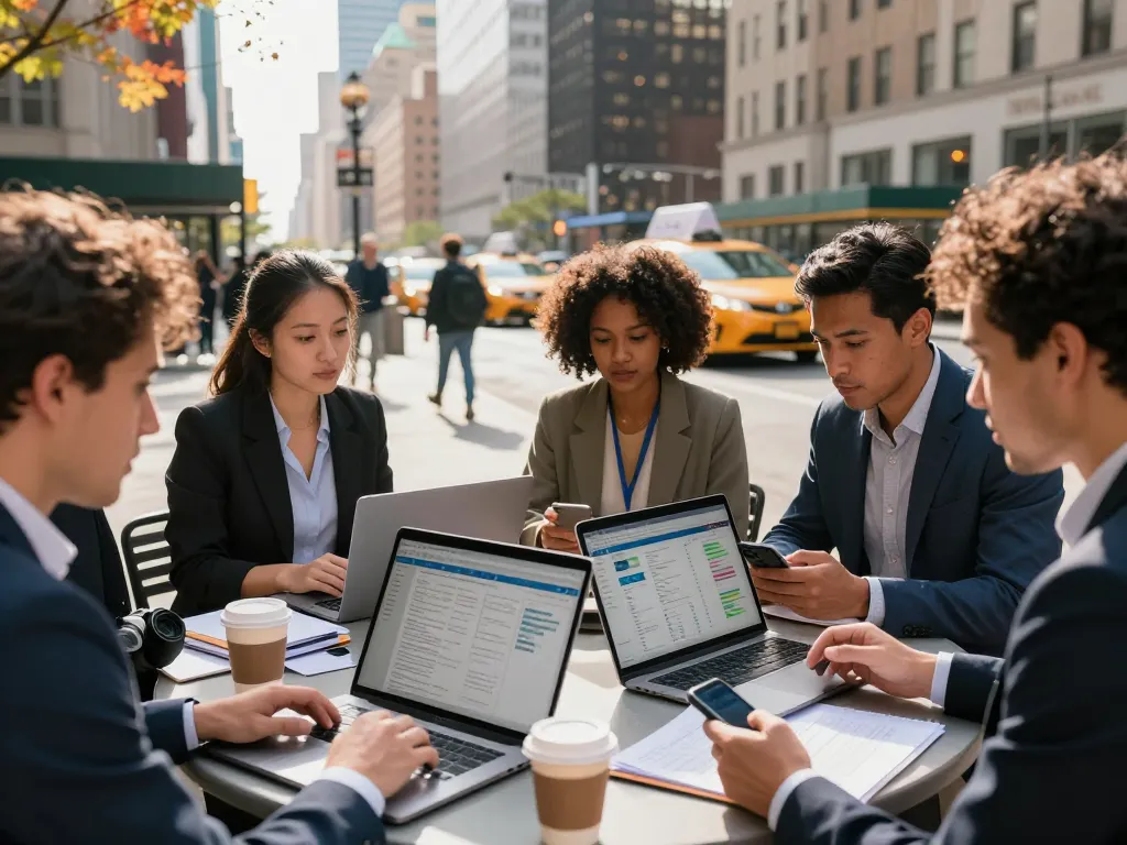 Local SEO NYC marketing team collaborating outdoors in NYC, leveraging strategies for business growth.