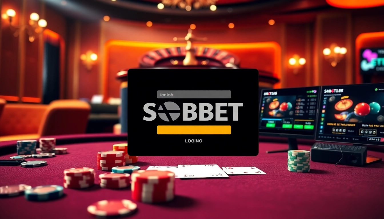 Sbobet login portal on a stylish casino table with vibrant poker chips and cards.