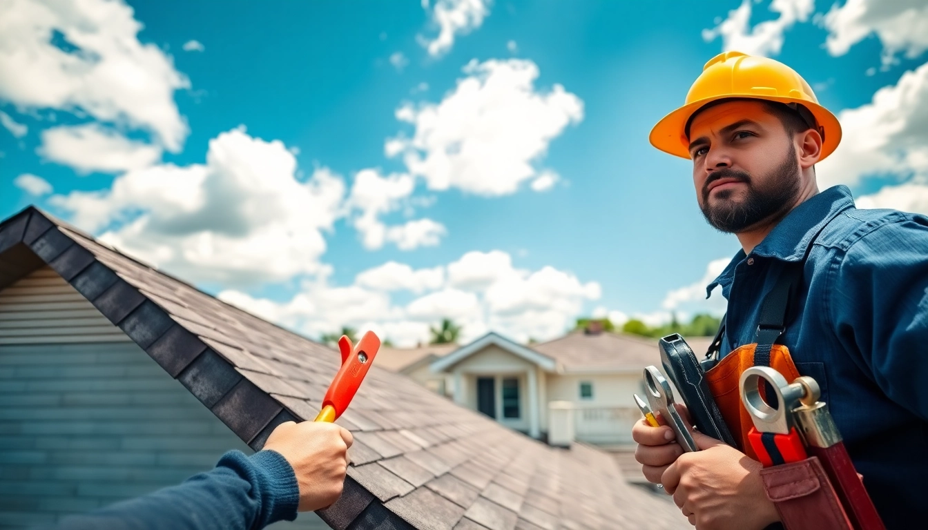 Experience reliable roofing services with a dedicated contractor inspecting a roof.