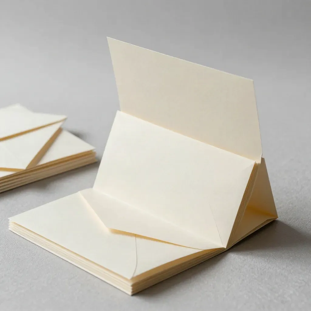 Ivory letterhead pack with envelopes and sample, lifting in a dry breeze