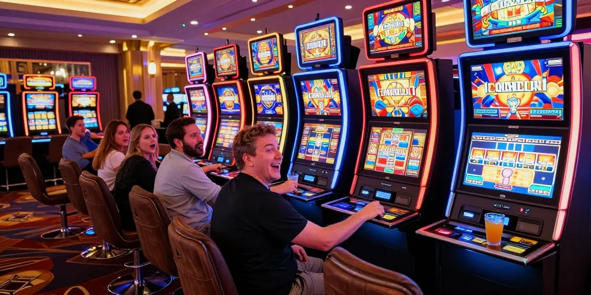 Casinos that accept credit cards - players enjoying vibrant casino atmosphere with slot machines and dealers.