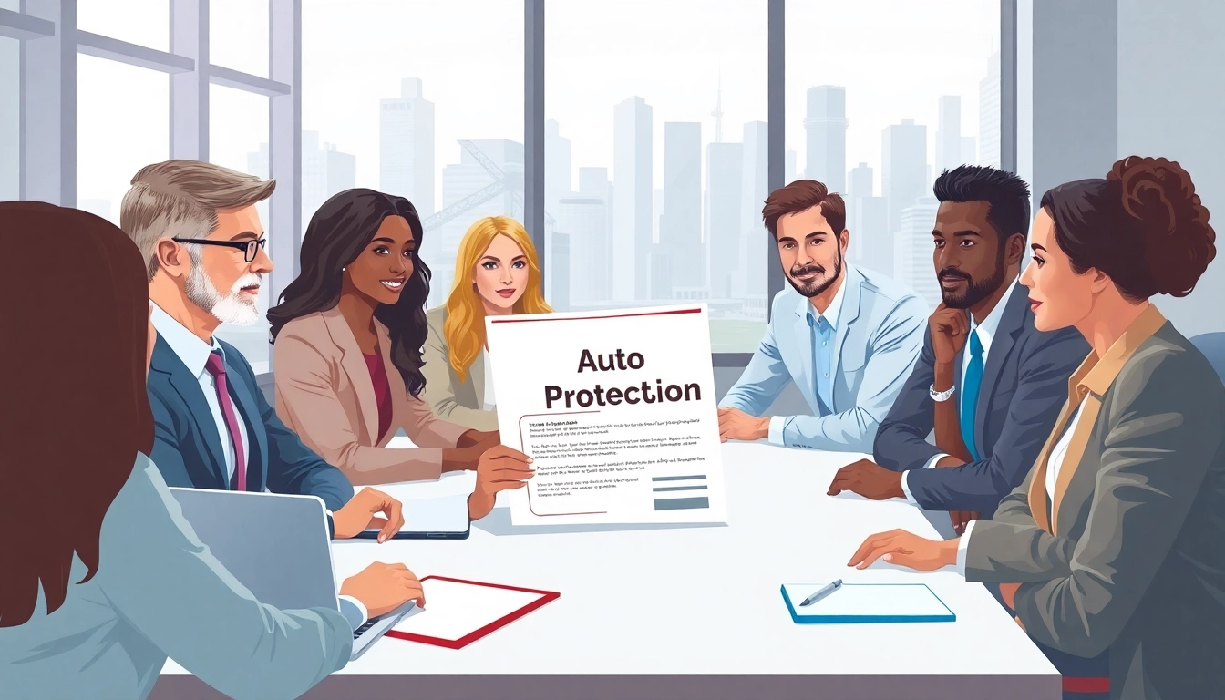 Learn about the comprehensive auto protection plan with professionals discussing it around a table.