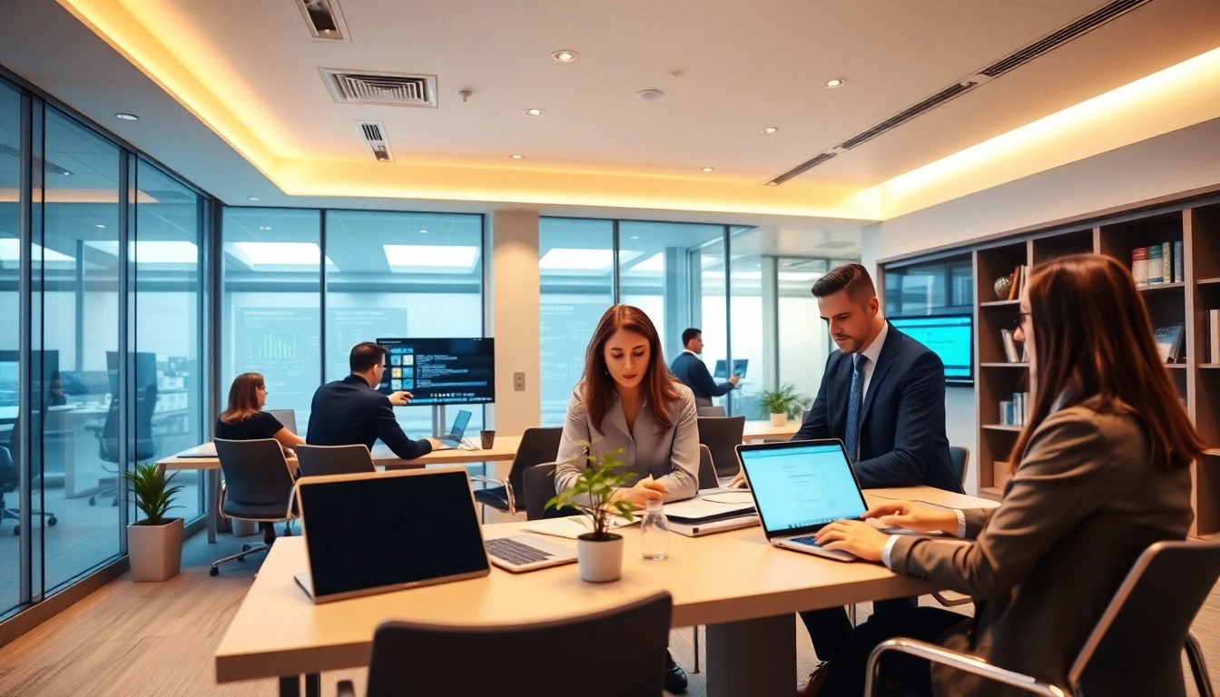 Managed IT for Law Firms Tampa in a modern law office showcasing collaborative workspace and advanced technology.