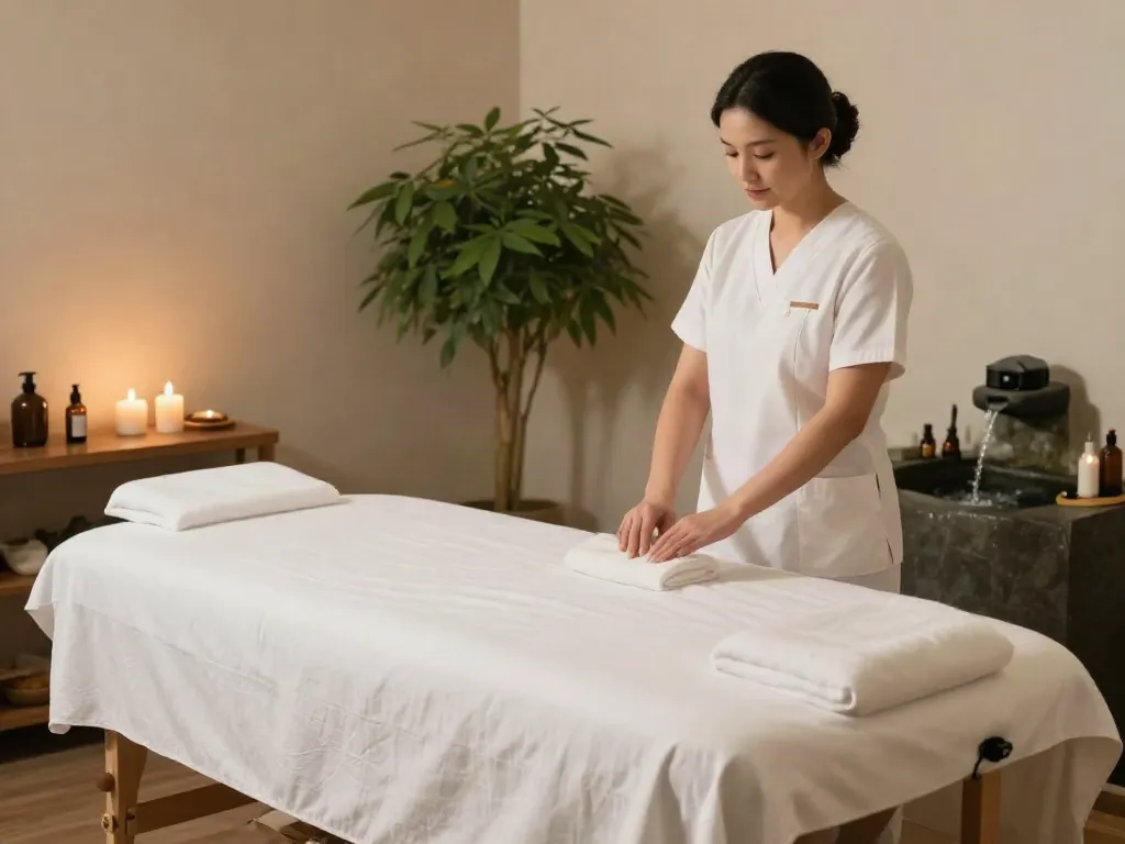 Experience soothing 영종도출장마사지 in a peaceful spa setting, featuring a calming massage table and aromatic candles.
