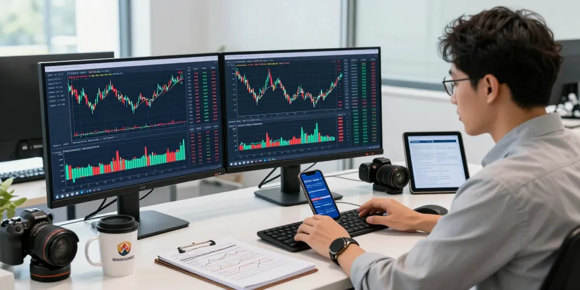 Data analyst reviewing real-time gold backtesting market data on multiple screens in a modern financial workspace.
