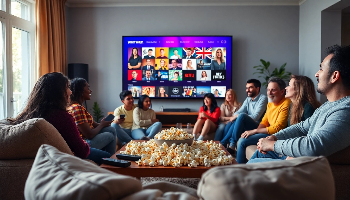Enjoying multiple Suisse IPTV channels on a large screen in a cozy living room setting.