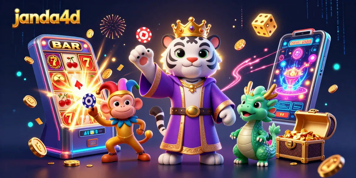 janda4d menyajikan ilustrasi perjudian yang semarak dengan singa putih, monyet emas, dan naga giok hidup.