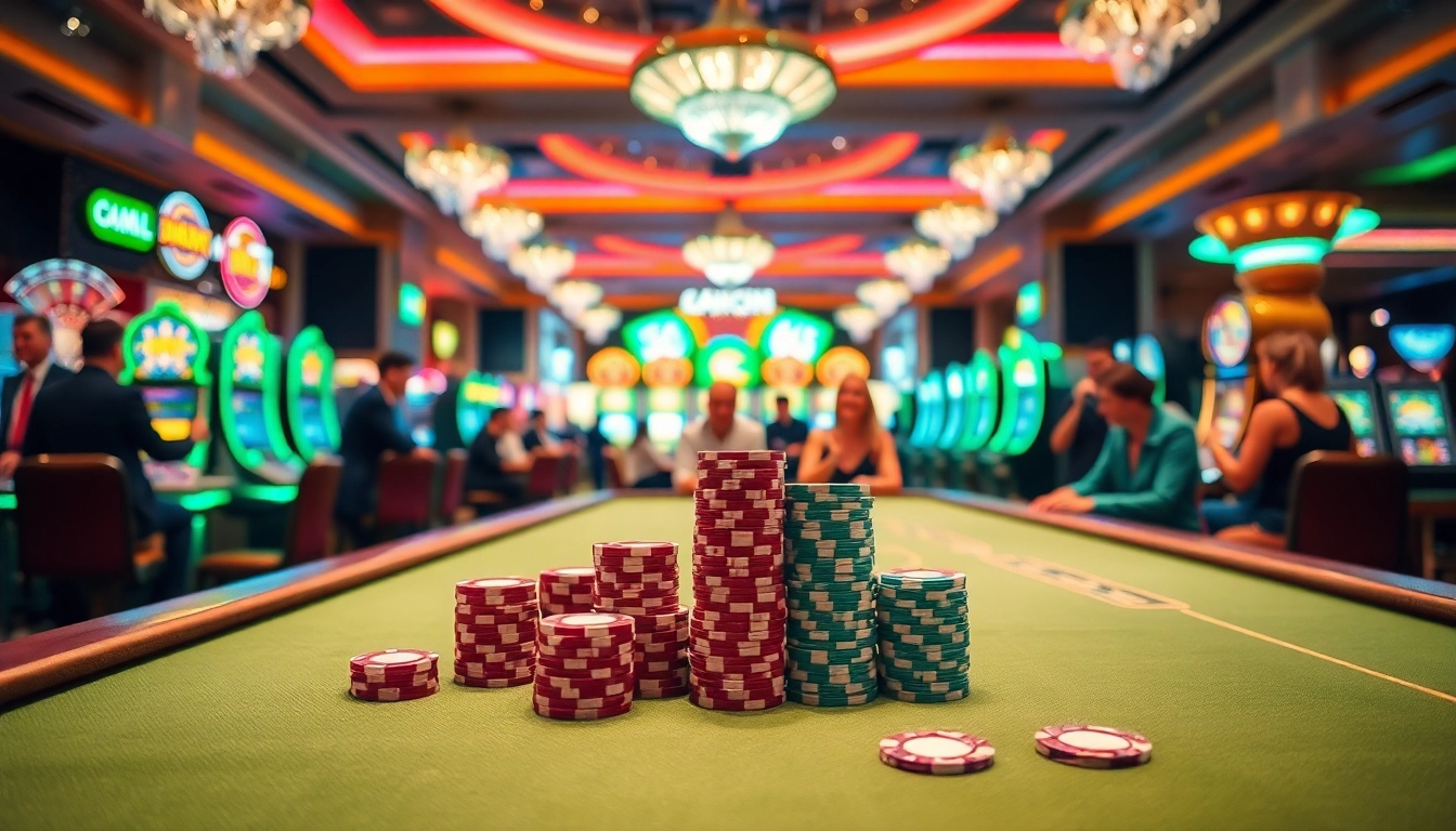 Menggambarkan suasana kasino yang hidup di taiwannow.org/tw/about dengan pemain yang antusias dan meja poker ramai.