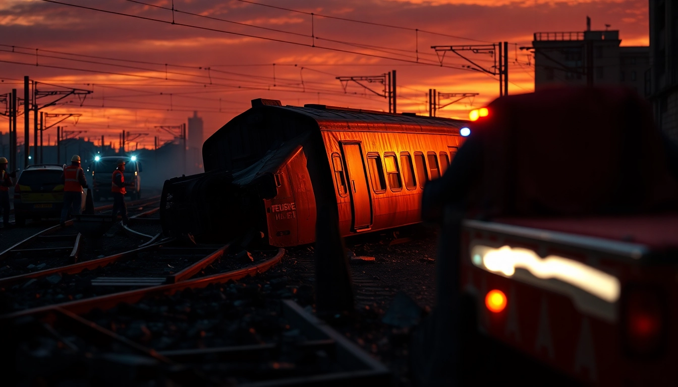 A detailed view of the spain train crash aftermath with emergency responders attending the scene.