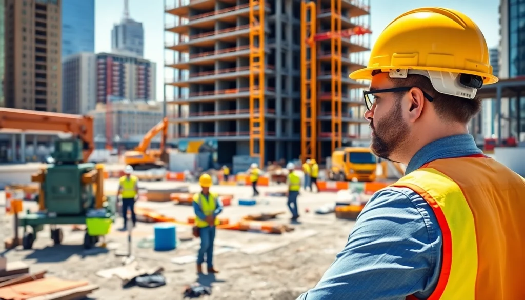 Manhattan General Contractor supervising an active construction site showcasing teamwork and modern machinery.